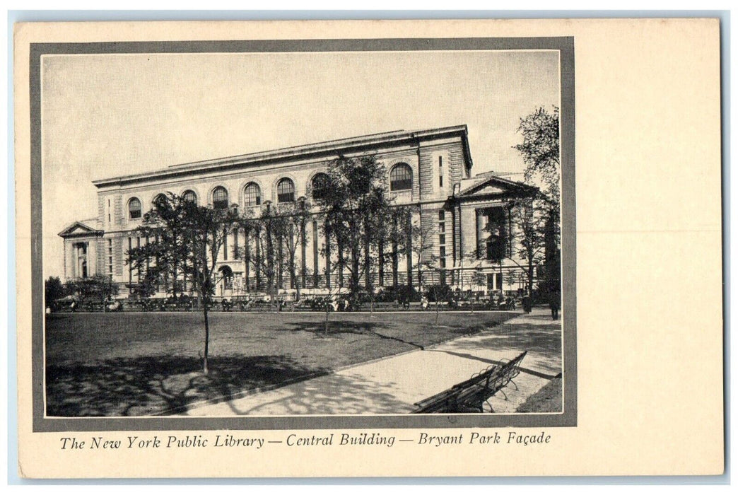 c1940 New York Public Library Central Building Bryant Park Facade Field Postcard