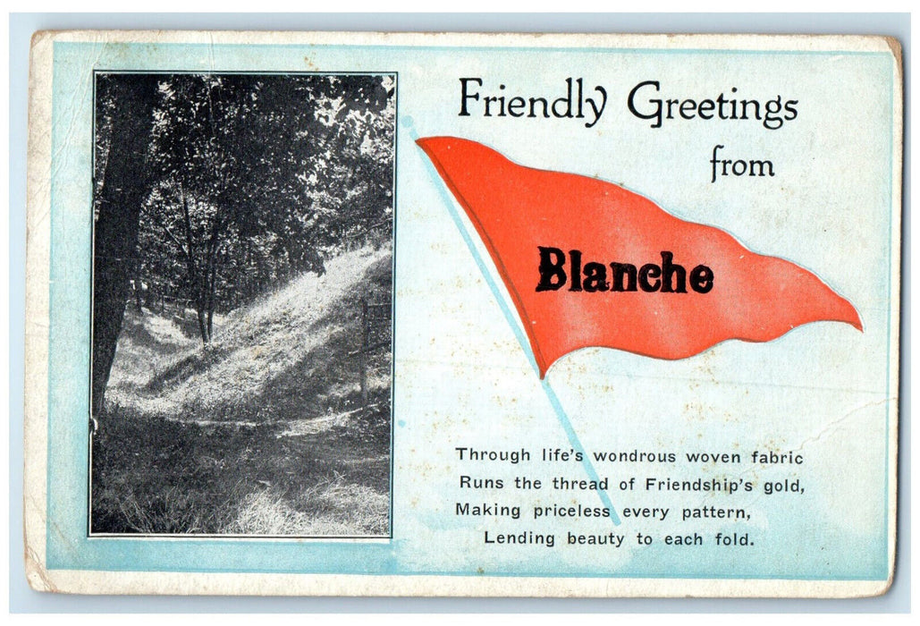 1922 Friendly Greetings from Blanche Nova Scotia Canada Pennant Vintage Postcard