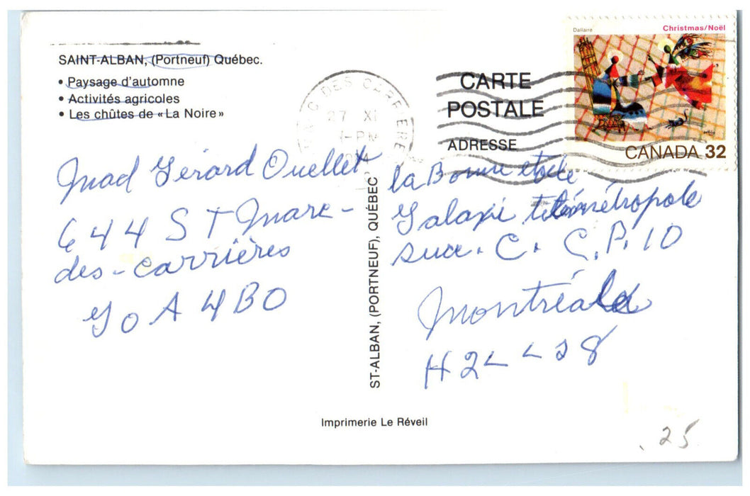 1984 Waterfalls Autumn Saint-Alban (Portneuf) Quebec Canada Multiview Postcard
