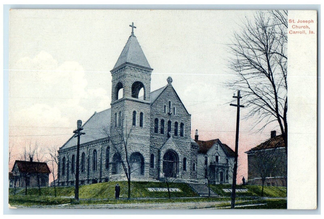 c1910's View Of St. Joseph Church Carroll Iowa IA Unposted Antique Postcard