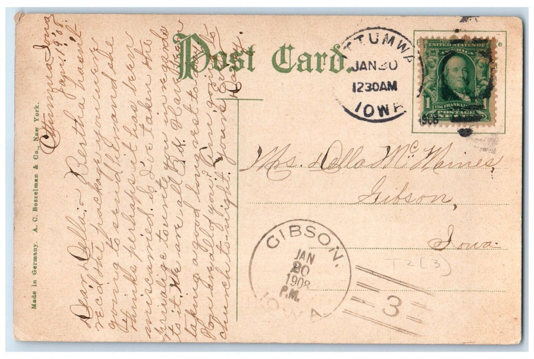 1908 Ottumwa Hospital Building Ottumwa Gibson Iowa IA Posted Antique Postcard