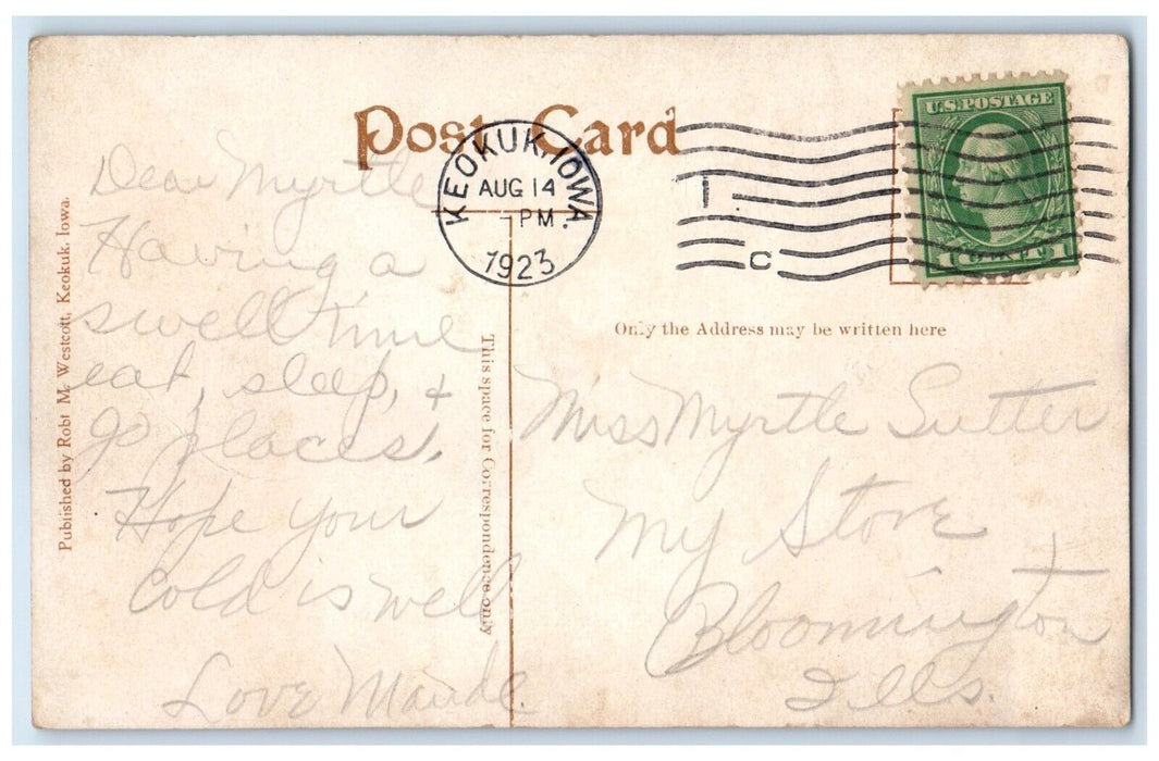 1923 Chief Keokuk's Monument Rand Park Keokuk Iowa IA, Lake Scene Postcard