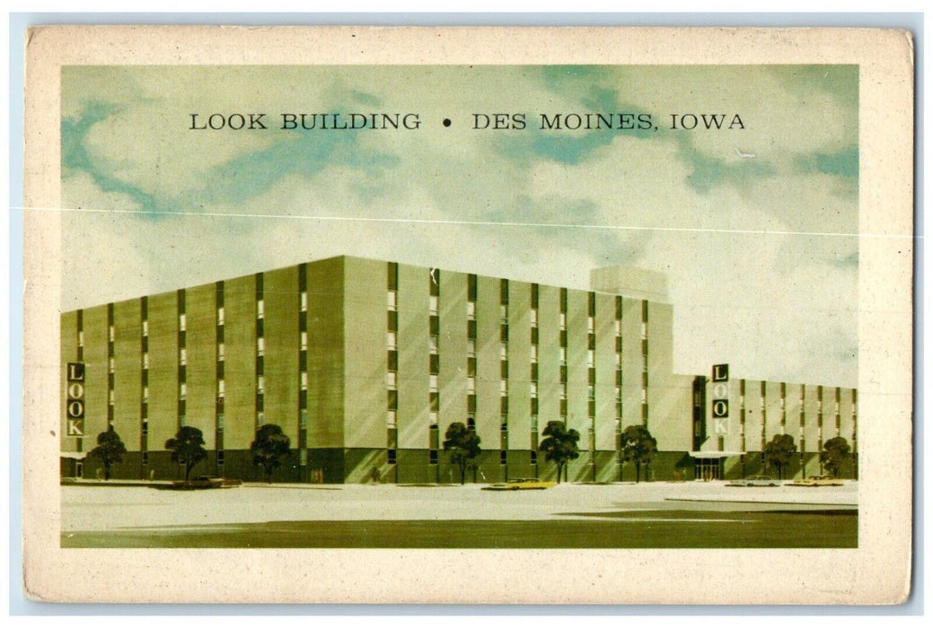 Look Building Street View Cars Des Moines Iowa IA Posted Vintage Postcard