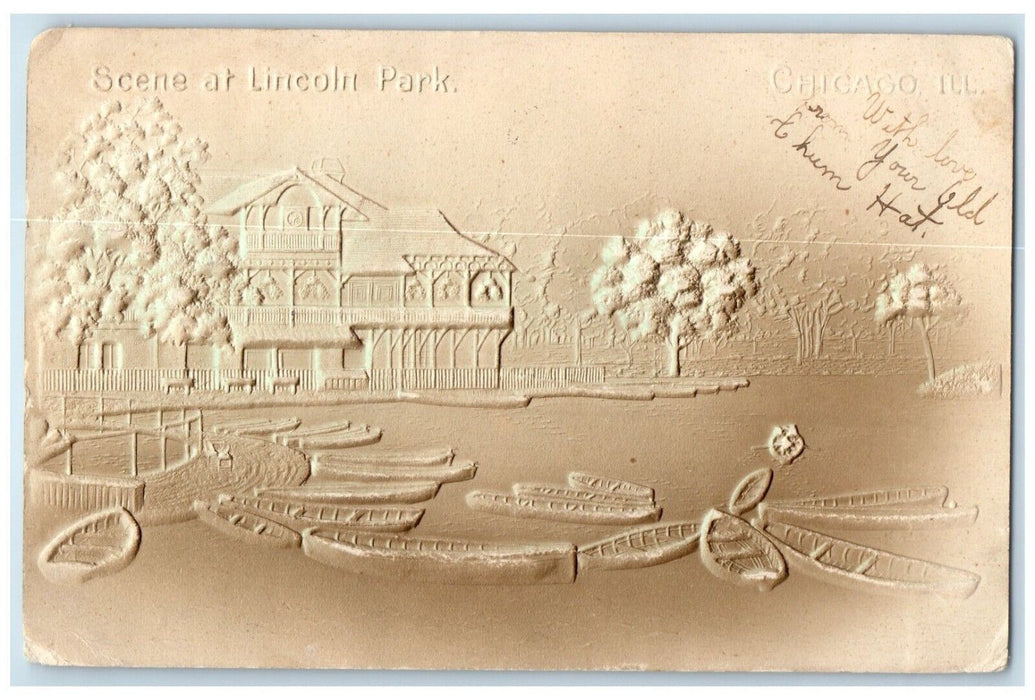 1907 Scene At Lincoln Park Chicago Illinois IL Airbrushed Embossed Postcard