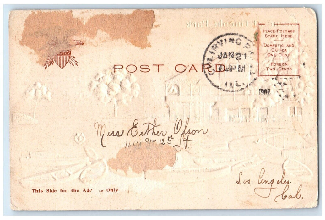 1907 Scene At Lincoln Park Chicago Illinois IL Airbrushed Embossed Postcard