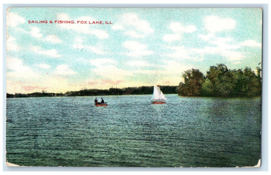 1909 View Of Sailing & Fishing Fox Lake Illinois IL Posted Antique Postcard