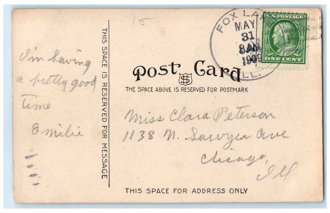 1909 View Of Sailing & Fishing Fox Lake Illinois IL Posted Antique Postcard