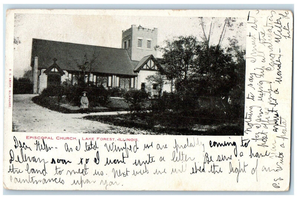 1905 Episcopal Church Lake Forest Illinois IL, Dirt Road Child Antique Postcard