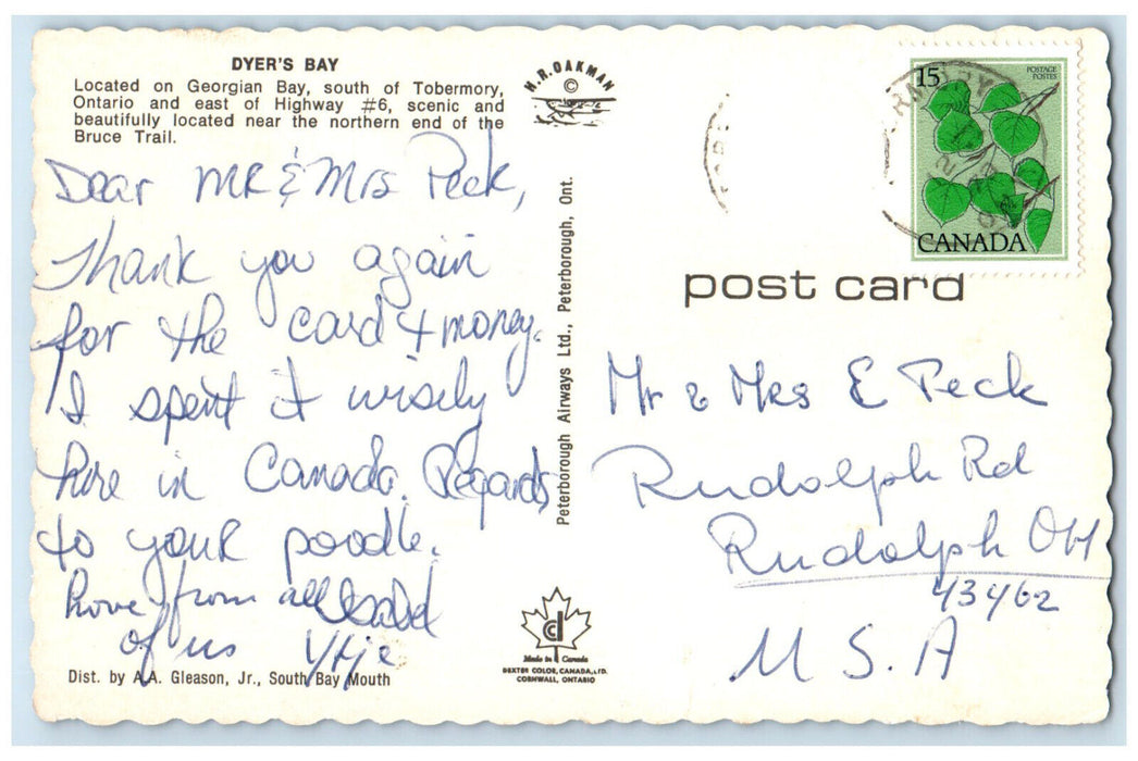 c1950's Dyer's Bay Located on Georgian Bay Lake Huron Canada Posted Postcard