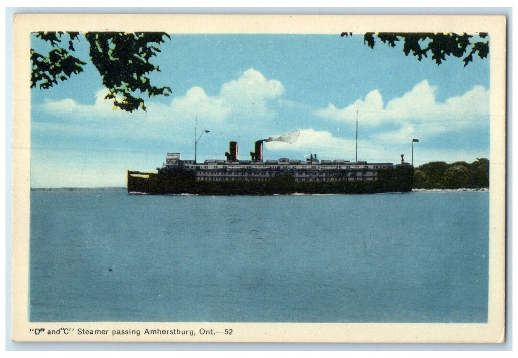 c1950's D and C Steamer Passing Amherstburg Ontario Canada Vintage Postcard