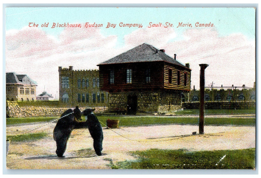 c1910 The Old Blockhouse Hudson Bay Company Sault Ste Marie Canada Postcard