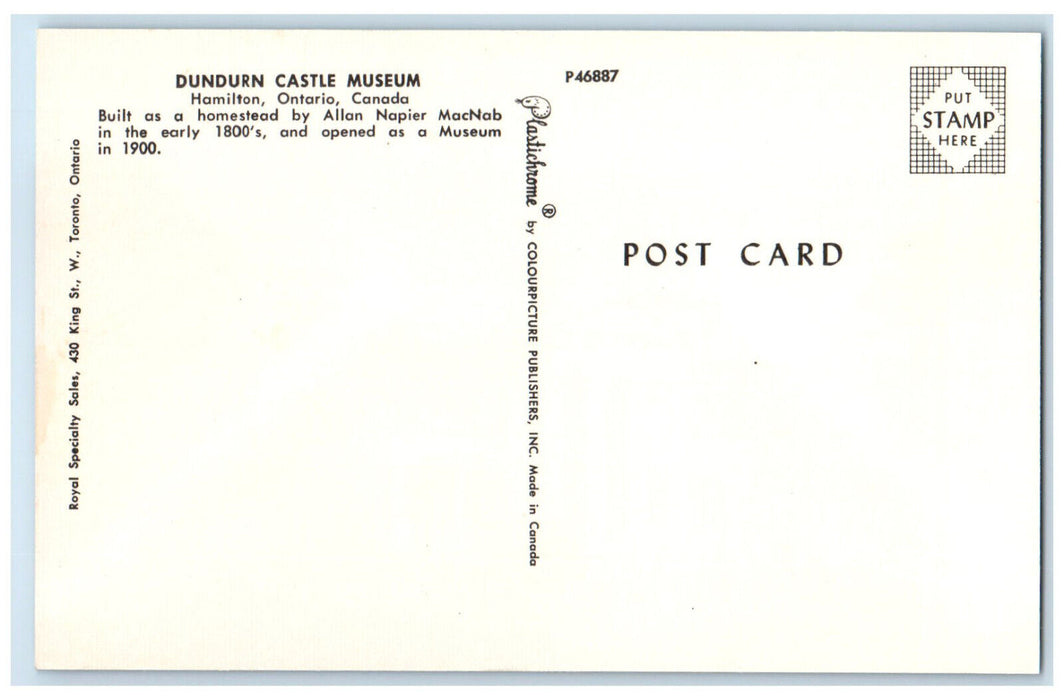 c1950's Dundurn Castle Museum Hamilton Ontario Canada Vintage Unposted Postcard