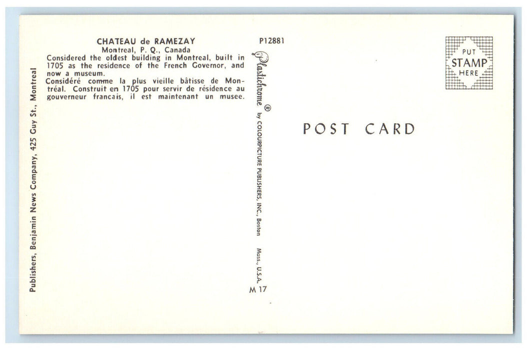 c1950's Chateau De Ramezay Montreal Quebec Canada Vintage Unposted Postcard