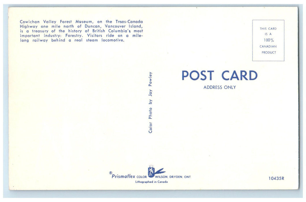 c1960's Water Stop Forest Museum Railway Duncan British Columbia Canada Postcard