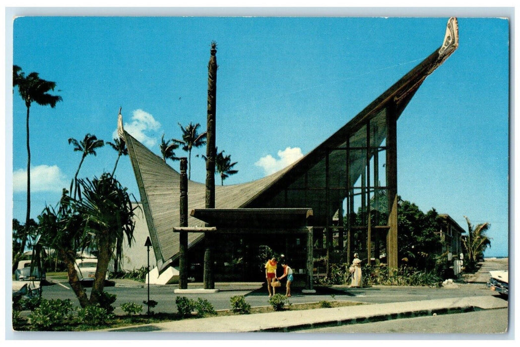 c1960 Waikikian Hotel Entrance Polynesia Honolulu Hawaii Nani Air Mail Postcard