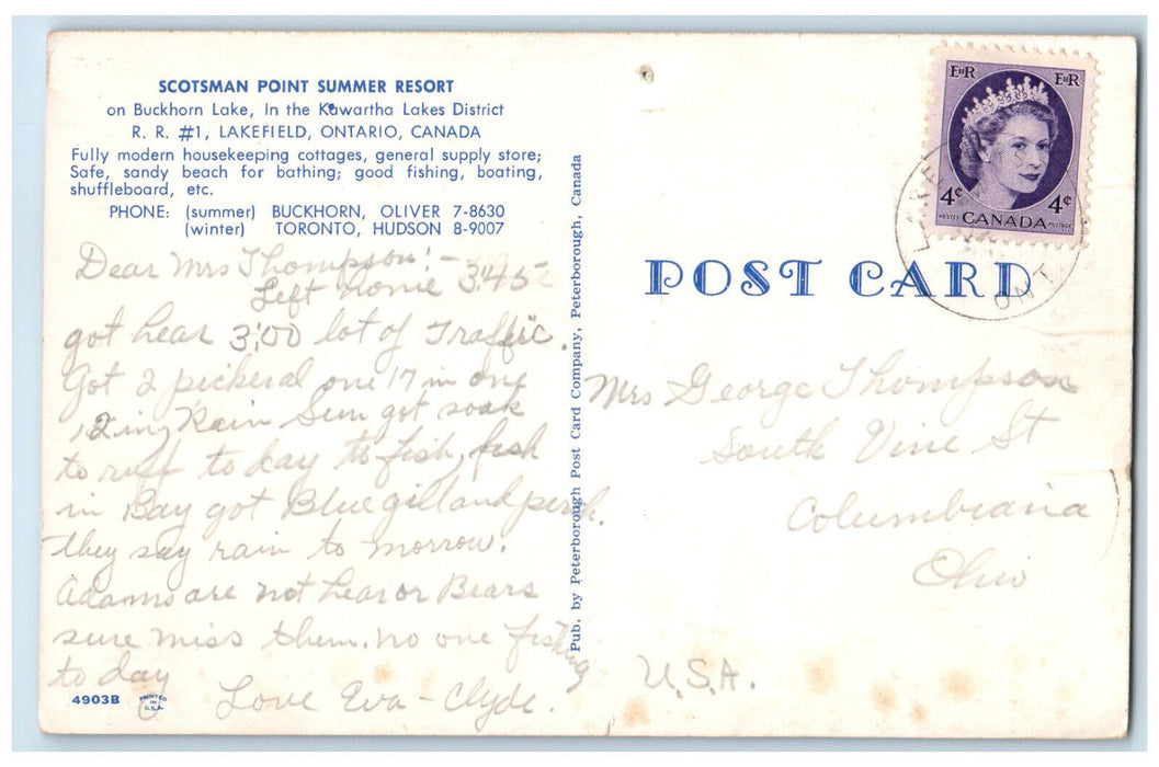 c1950's Scotsman Point Summer Resort Lakefield Ontario Canada Postcard