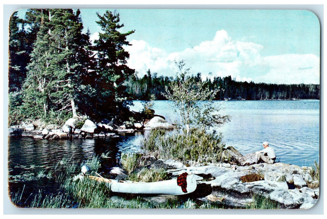 1957 Lunch Beside Lapping Waters Goose Bay Labrador Canada Posted Postcard