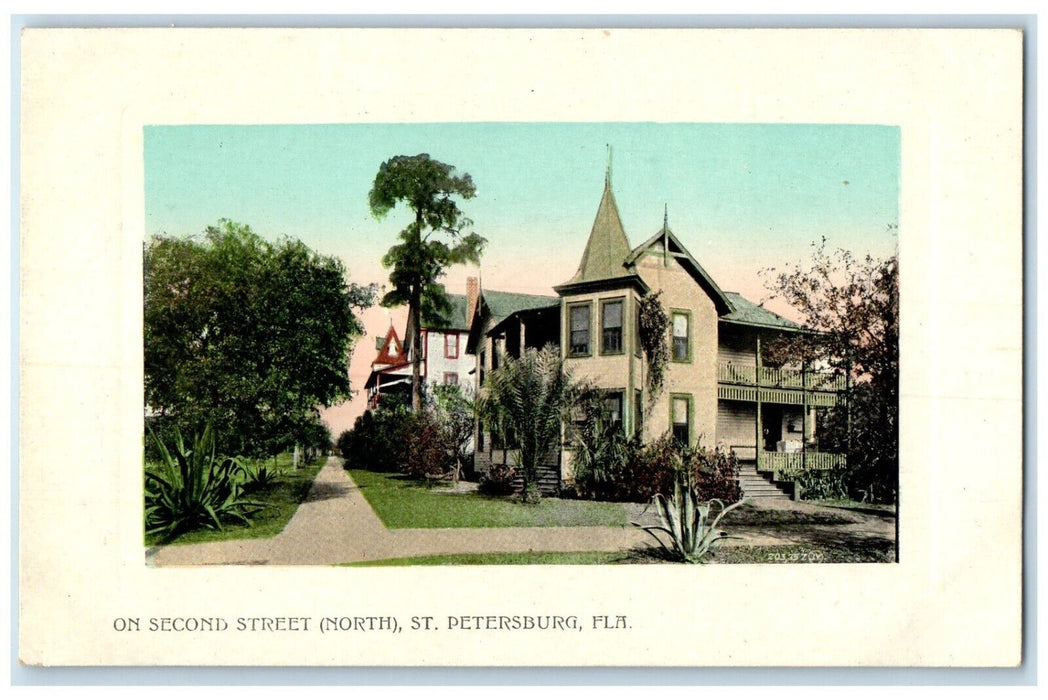 1910 Second Street North Houses Tress St Petersburg Florida FL Souvenir Postcard
