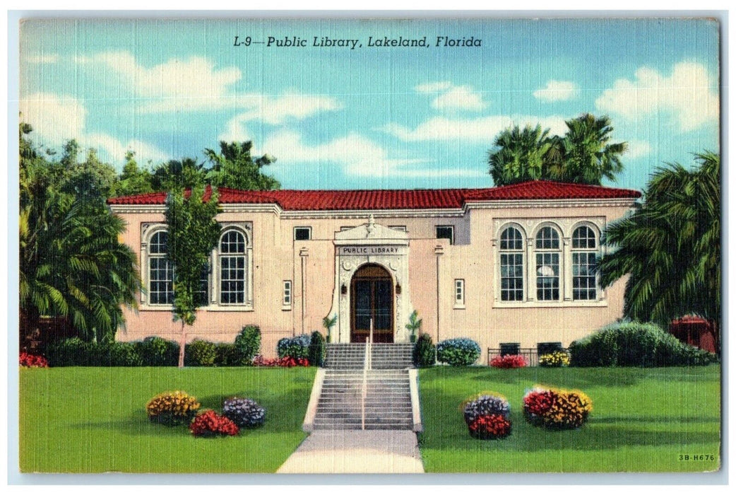 1940 Front View Public Library Building Lakeland Florida FL Unposted Postcard