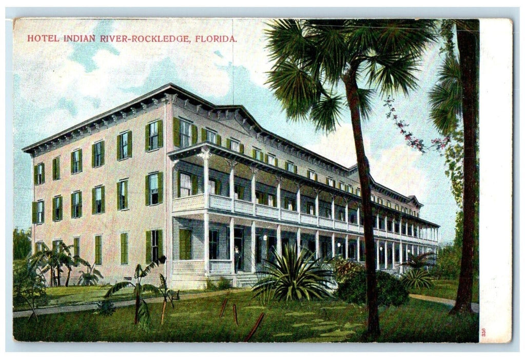 c1905 Exterior View Hotel Indian Building Trees River-Rockledge Florida Postcard