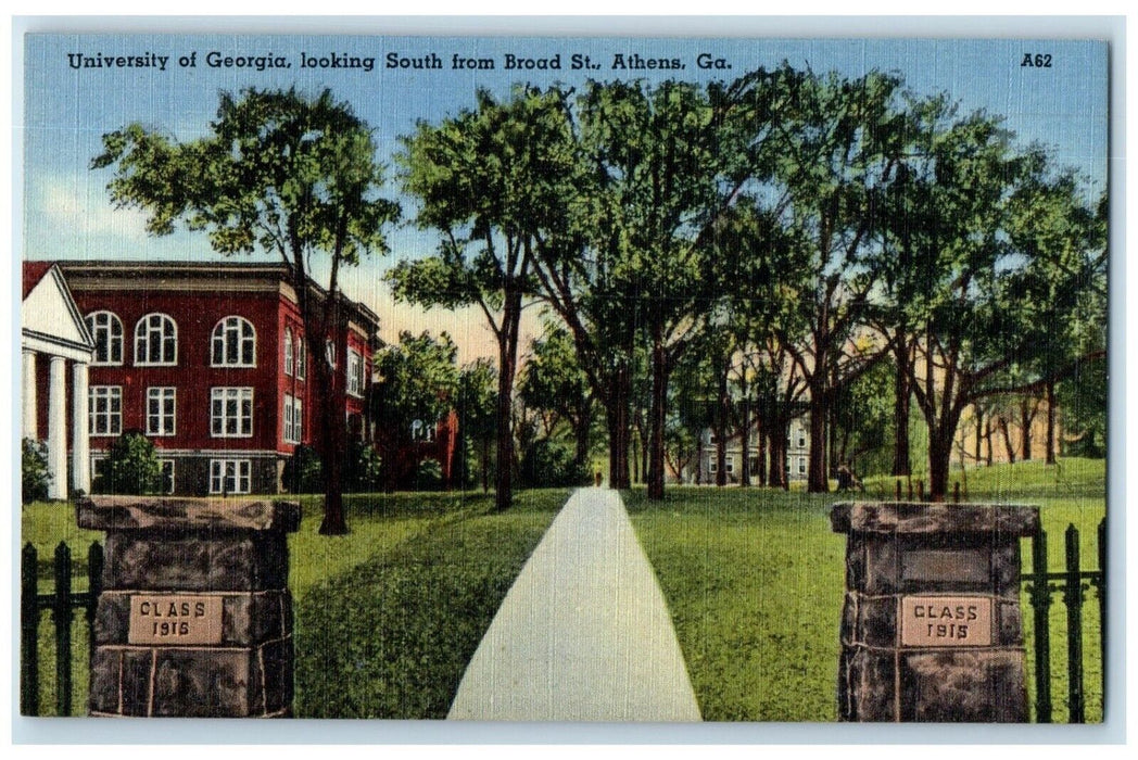 c1940 University Georgia Looking South Broad St Athens Georgia Unposted Postcard