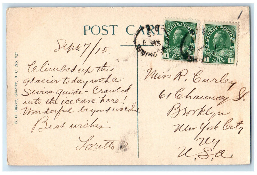 1915 Mount Sir Donald Glacier British Columbia Canada Antique Posted Postcard