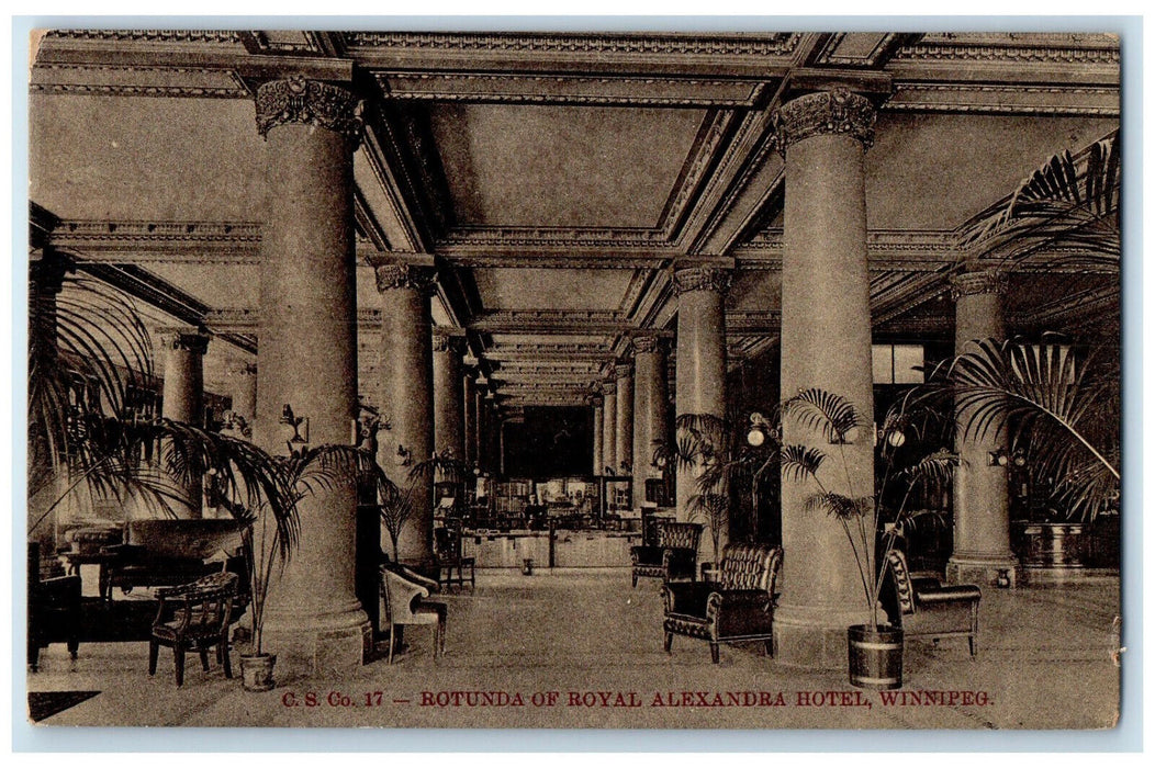 c1910 Interior Rotunda of Royal Alexandria Hotel Winnipeg Canada Postcard