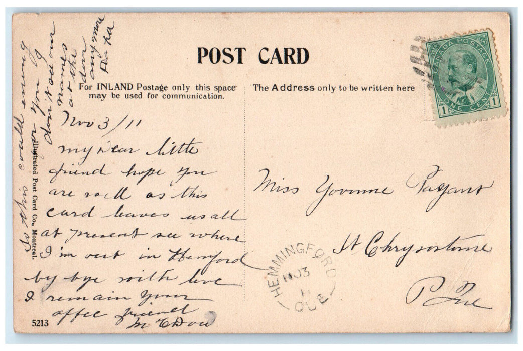 1911 Entrance View to the Building in Hemmingford Quebec Canada Postcard
