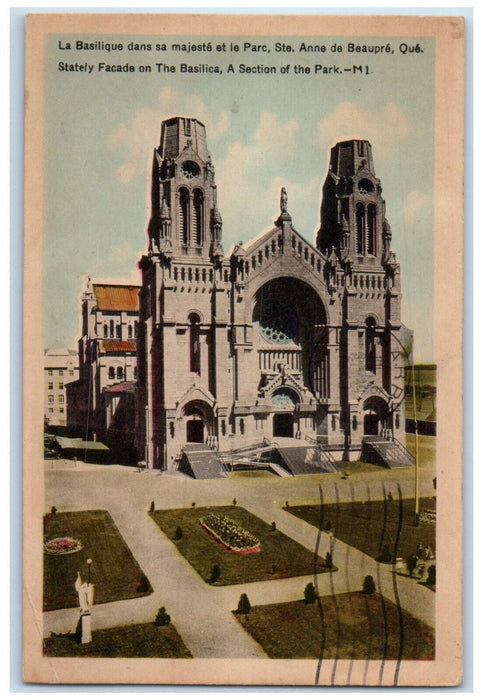 1948 Stately Facade on the Basilica Ste Anne De Beaupre Quebec Canada Postcard