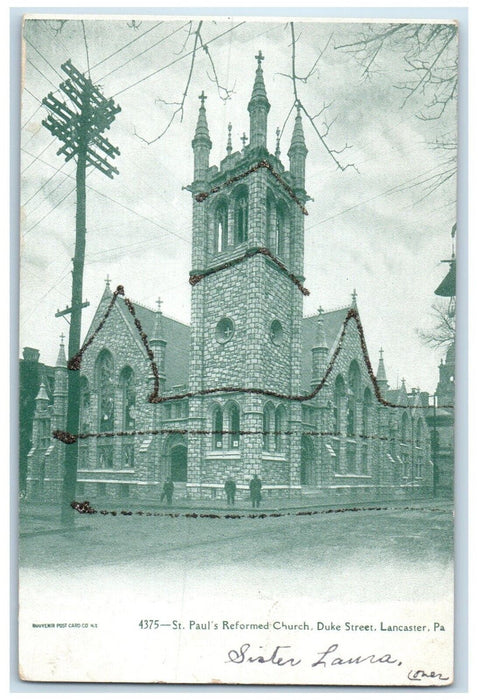 c1905 St. Paul's Reformed Church Duke Street Lancaster PA Glitter Postcard