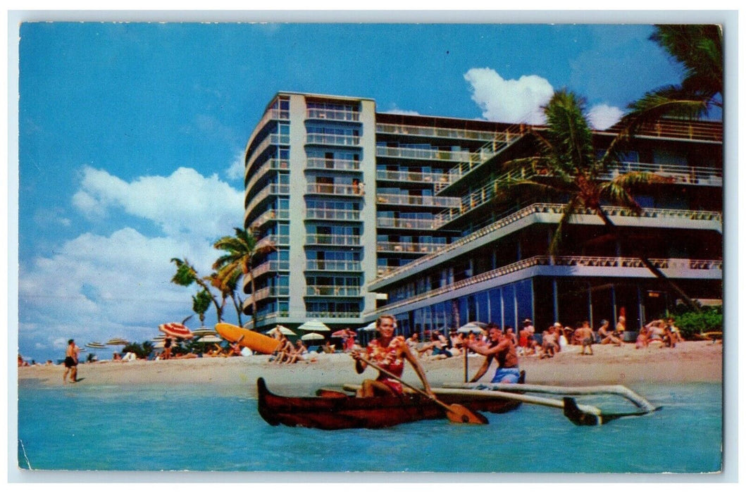 c1960 Reef Hotel Beach Waikiki Hawaiian Suites Diamond Head Hawaii HI Postcard
