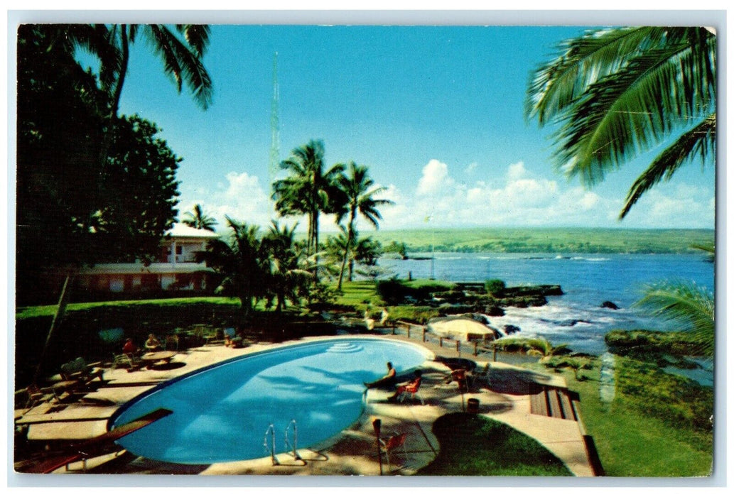c1960 Naniloa Hotel Hilo Island Hilo Bay Swimming Pool Hawaii Vintage Postcard