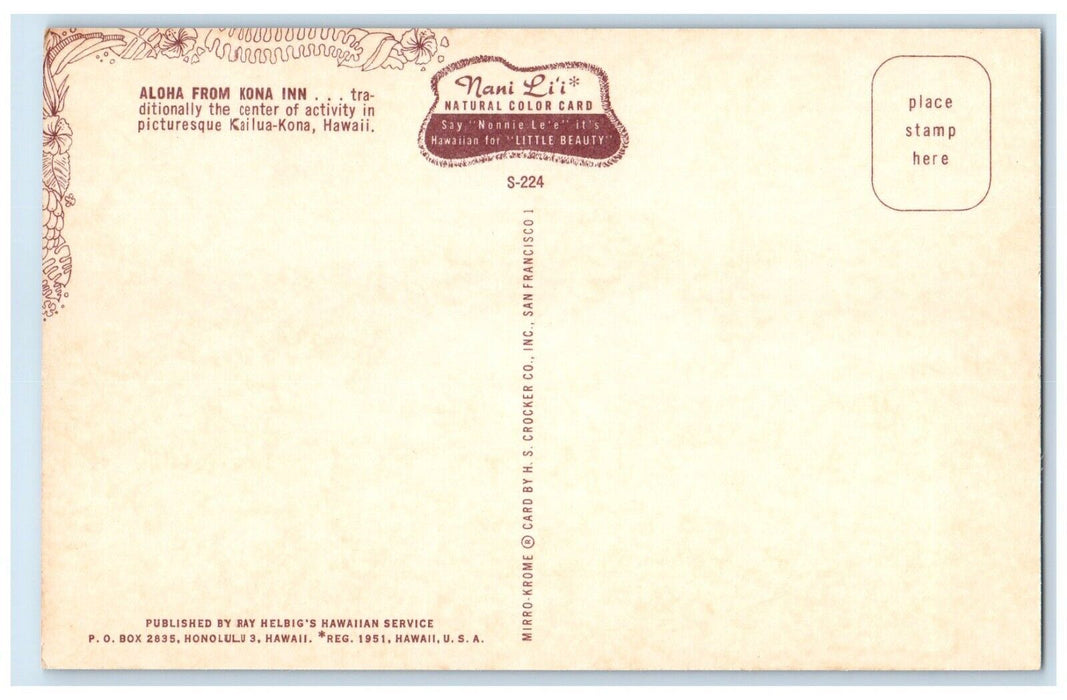 c1960 Aloha From Kona Inn Traditionally Center Kailua Kona Hawaii HI Postcard
