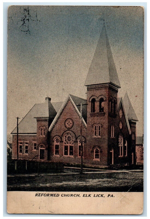 1909 Reformed Church Scene Street Elk Lick Pennsylvania PA Antique Postcard