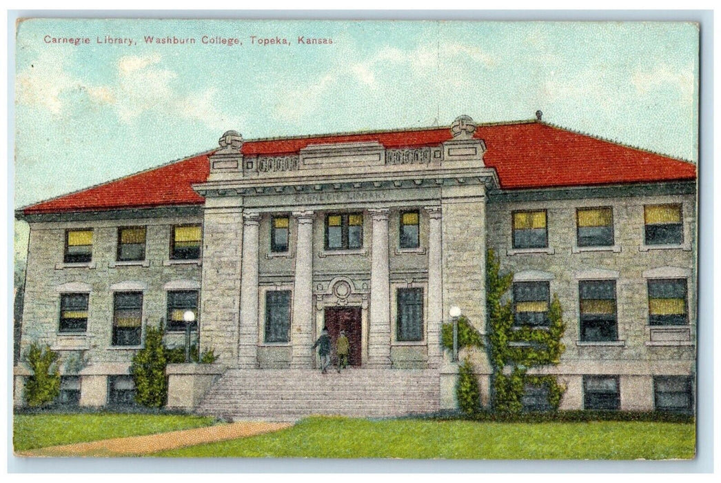1911 Carnegie Library Washburn College Exterior Building Topeka Kansas Postcard
