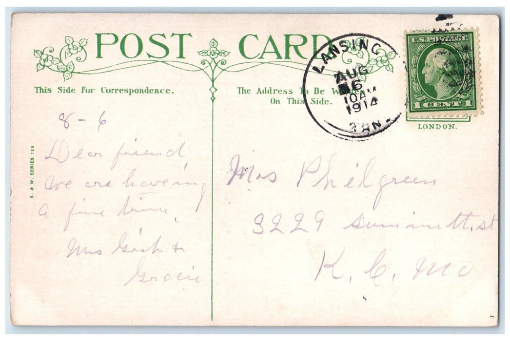 1914 Day Is Bright Poem Pond Goose Trees Lansing Kansas Vintage Antique Postcard