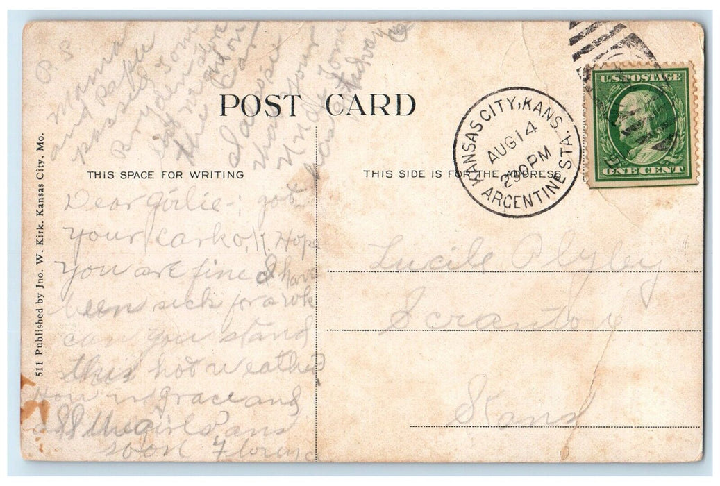 1911 Parkwood Place Exterior Road Kansas City Kansas Arcentine Station Postcard