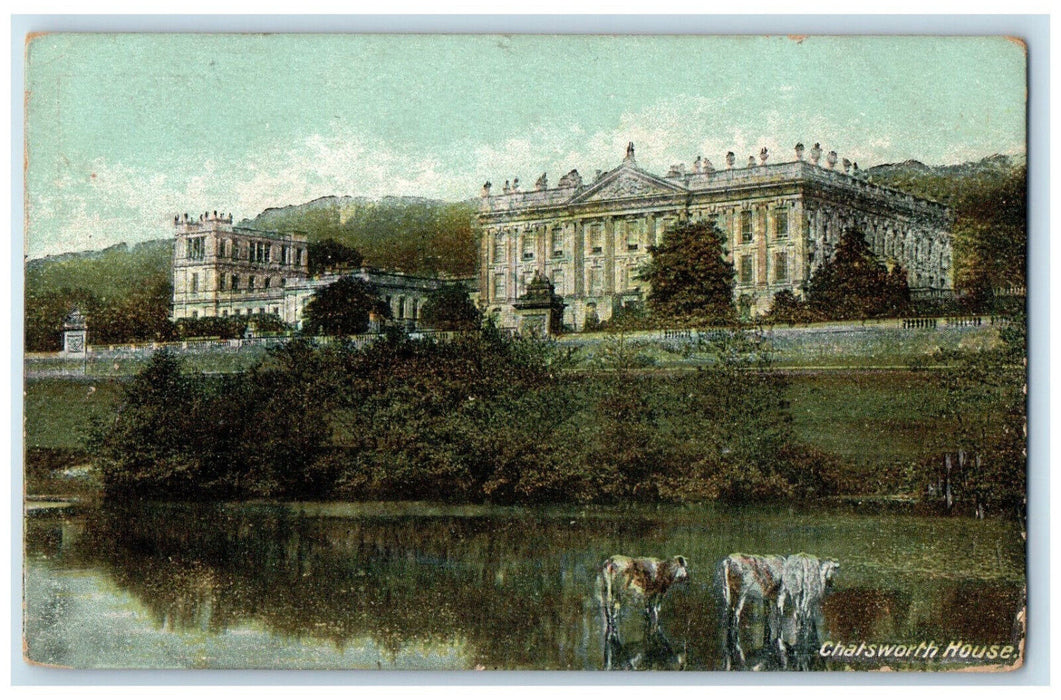 1911 River Front View of Chatsworth House England Antique Posted Postcard