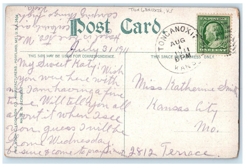 1911 Elm Ridge Park Tonganoxie Kansas Kansas City Missouri MO Vintage Postcard