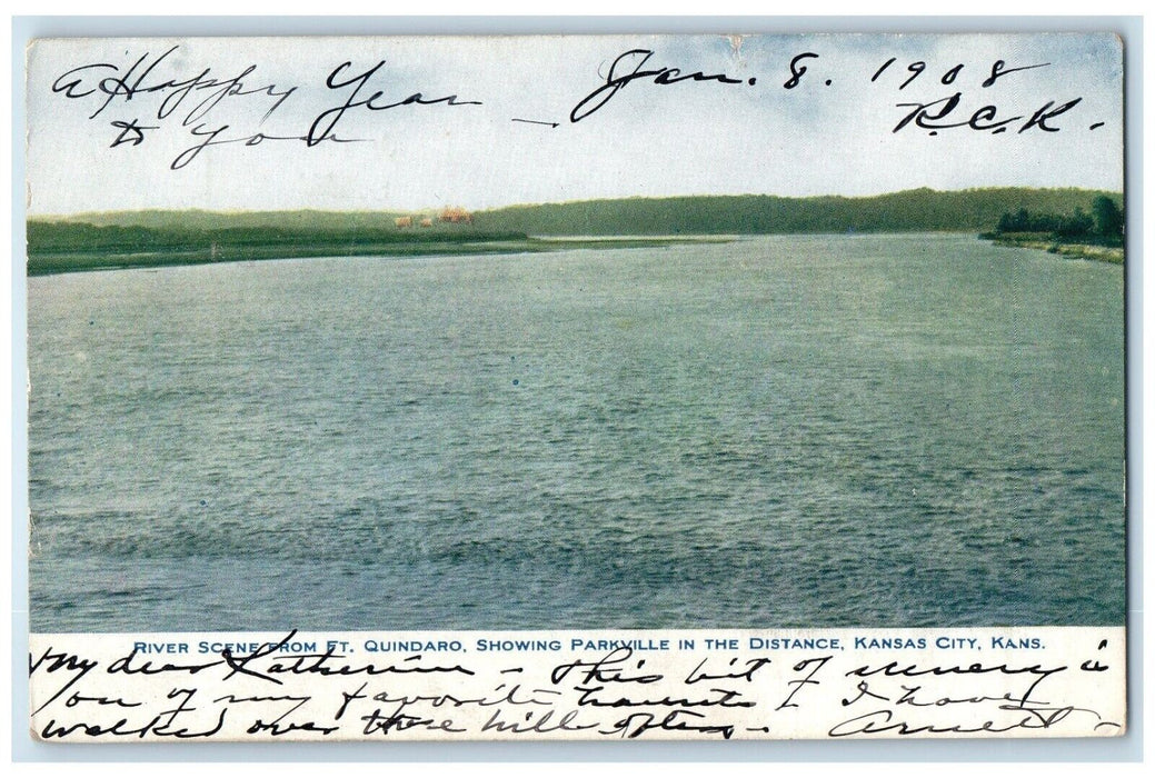1908 River Scene Quindaro Parkville Kansas City Kansas KS Stock YDS STA Postcard