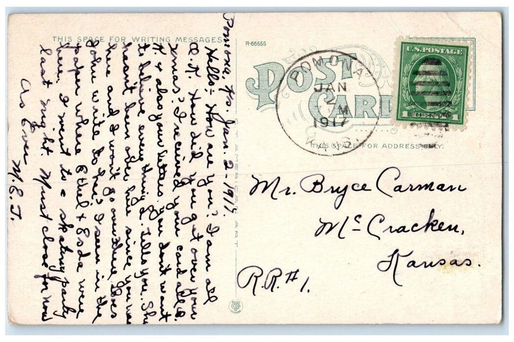 1917 Memorial Gate Forest Park Road Exterior Trees Ottawa Kansas Pomona Postcard