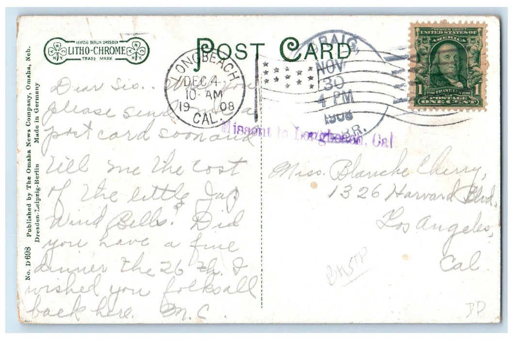 1908 Moonlight Lake Manawa Council Bluffs Iowa Long Beach Craig Vintage Postcard