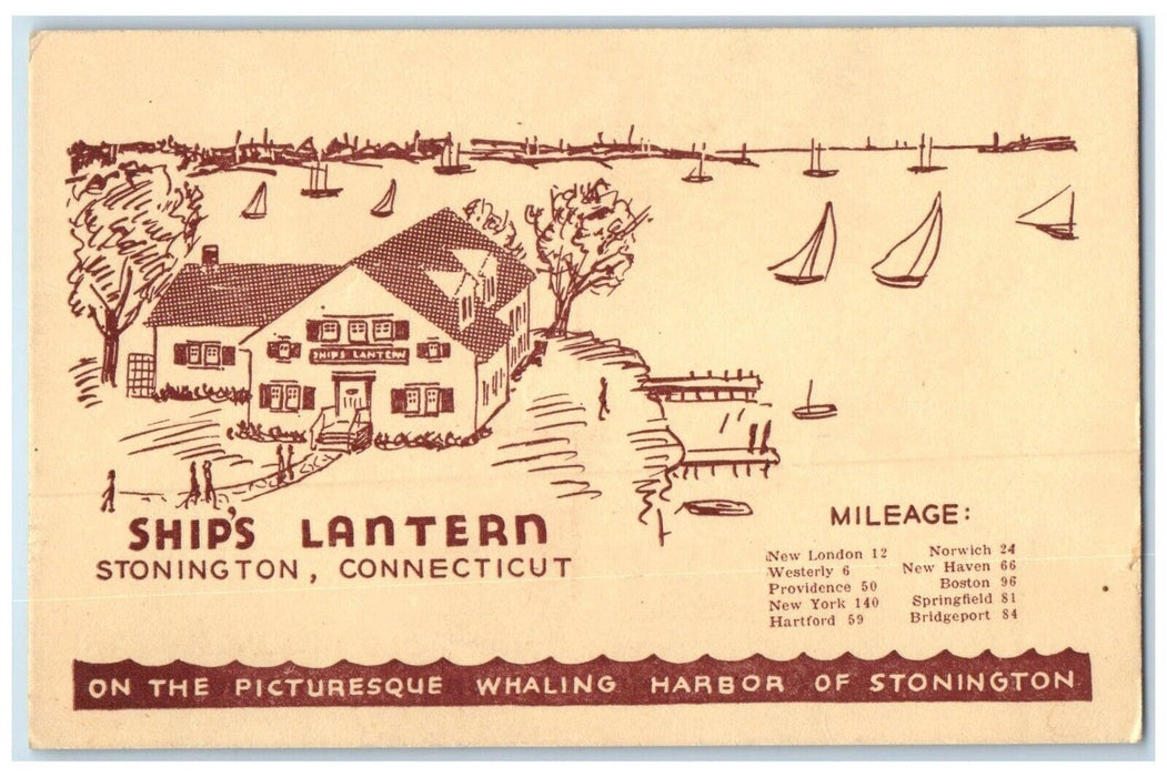 c1940 Ship's Lantern Picturesque Whaling Harbor Stonington Connecticut Postcard