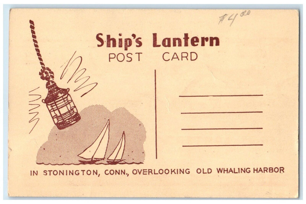 c1940 Ship's Lantern Picturesque Whaling Harbor Stonington Connecticut Postcard