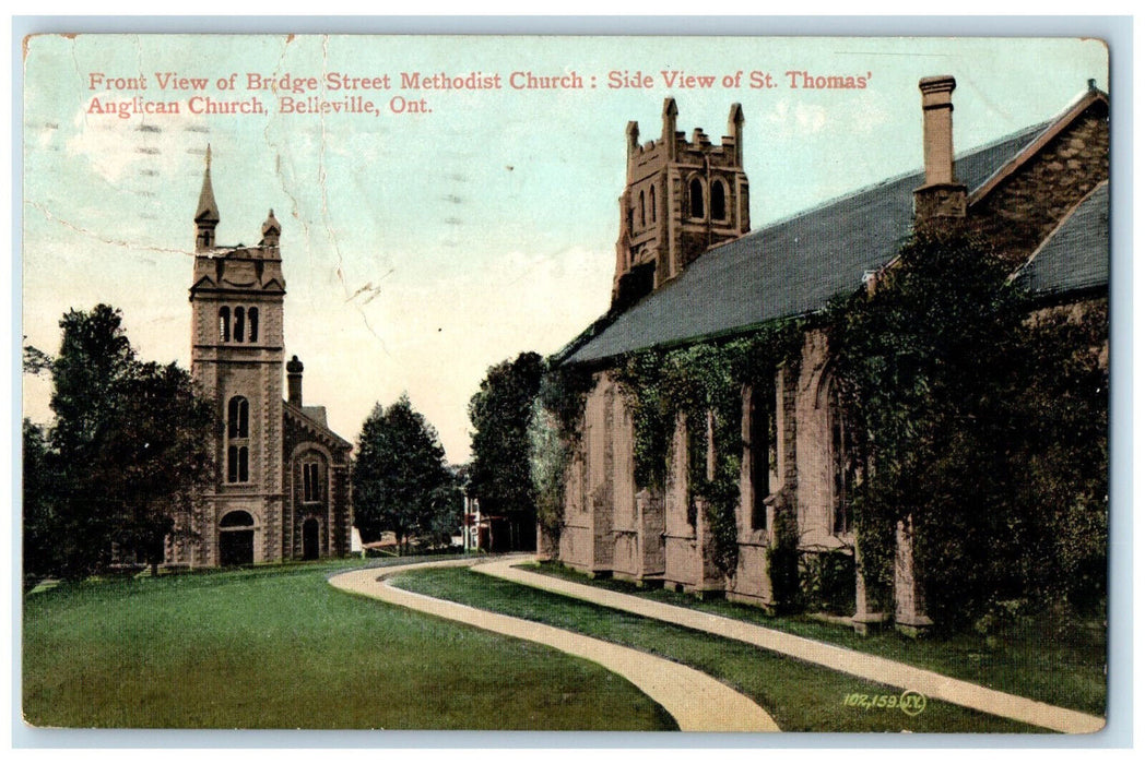 1908 Bridge Street Methodist Church Belleville Ontario Canada Posted Postcard