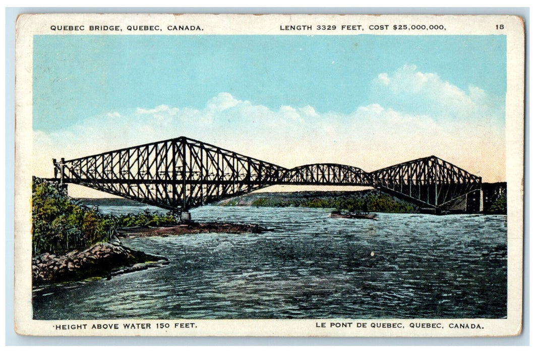 c1930's Le Pont De Quebec Bridge Quebec Canada Vintage Posted Postcard