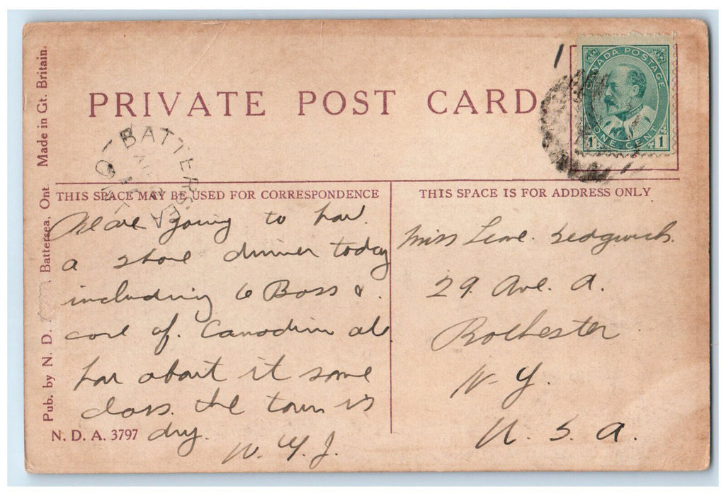 c1910 Shore Dinner Loughboro Lake Battersea Ontario Canada Unposted Postcard
