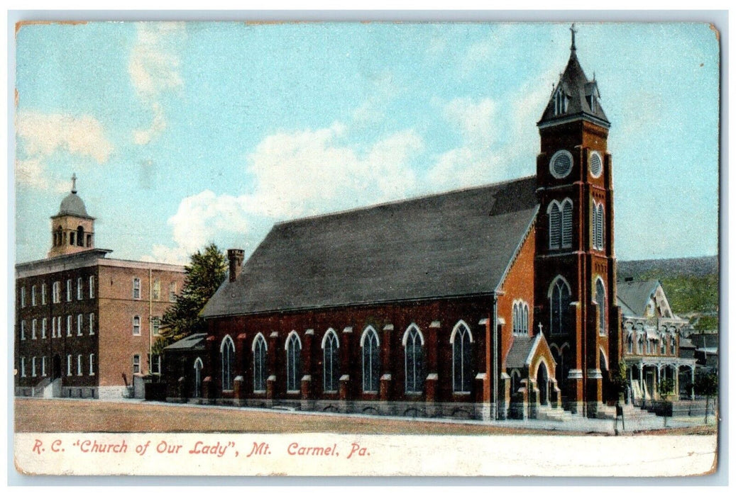 1912 RC Church Of Our Lady Street View Mt. Carmel Pennsylvania PA Postcard