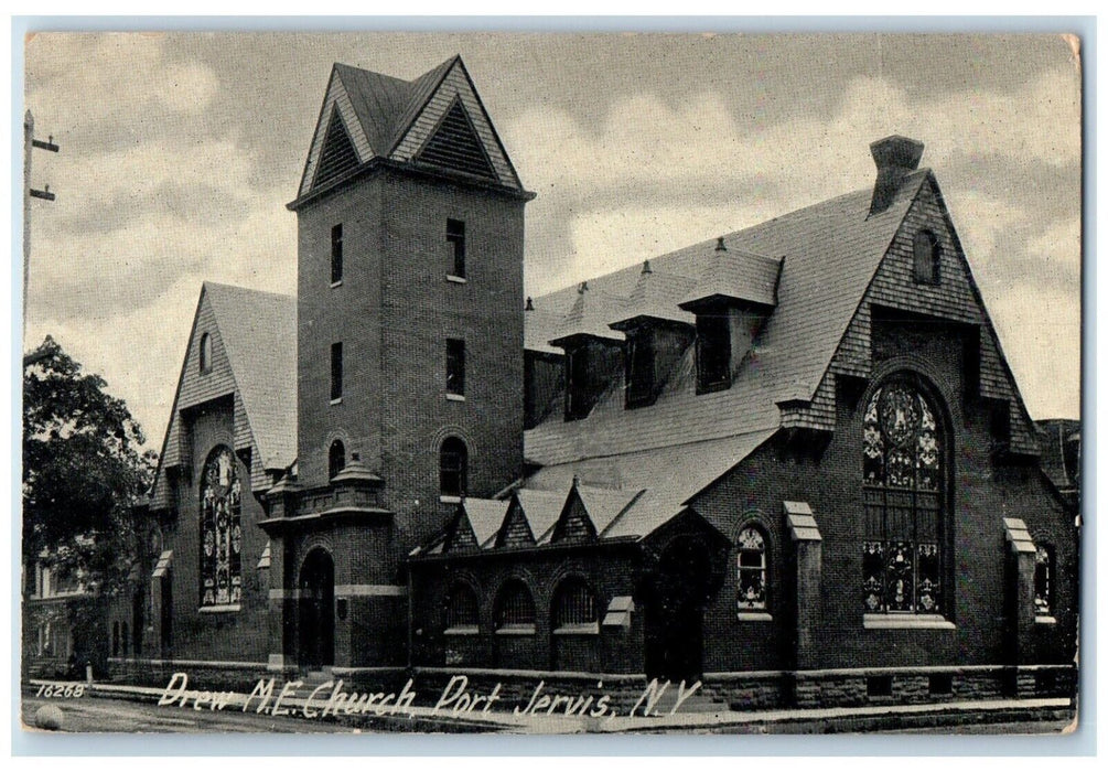 1910 Exterior View Drew Methodist Episcopal Church Port Jervis New York Postcard