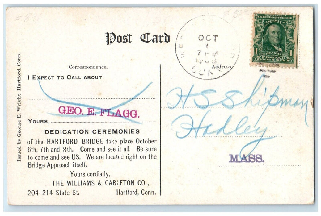 1908 Stone-Arch Bridge Hartford Connecticut Dedication Ceremonies Ads Postcard